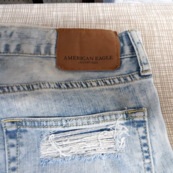 American Eagle Men's Flex Skinny Jeans Size 32x34 Distressed Light Wash Raw Hem - Picture 7 of 16